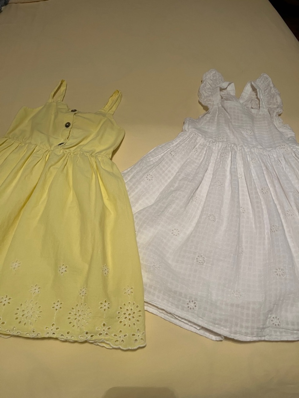 Bundle Cat & Jack Yellow Eyelet & White Eyelet Lined Sundresses for Kids 4/5T.